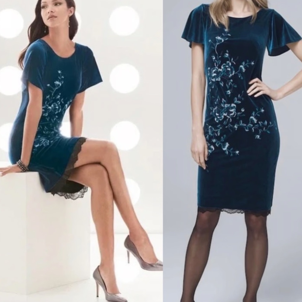 WHBM velvet embroidered floral midi dress flutter sleeve size small